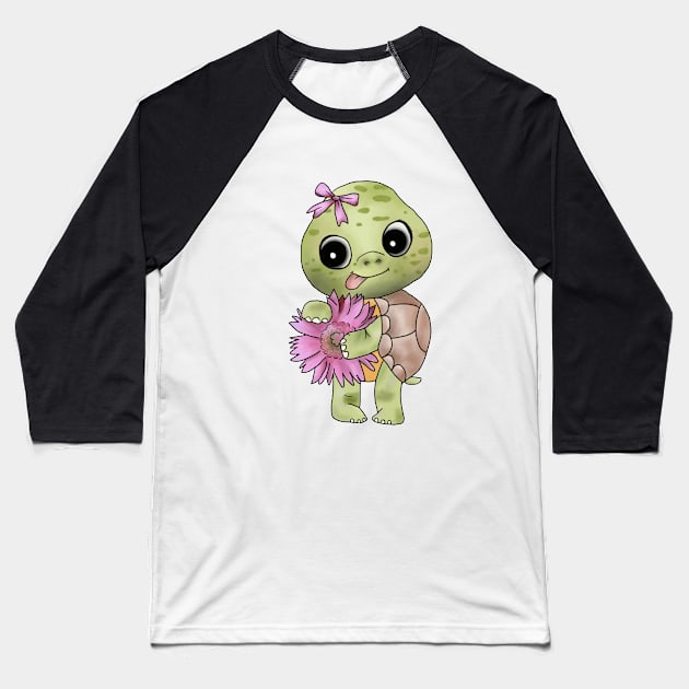 Schildkröte mit Blume Baseball T-Shirt by Blumchen